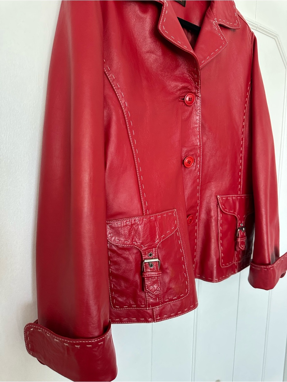 Danier Red Leather Button-Front Jacket - Picture 5 of 11